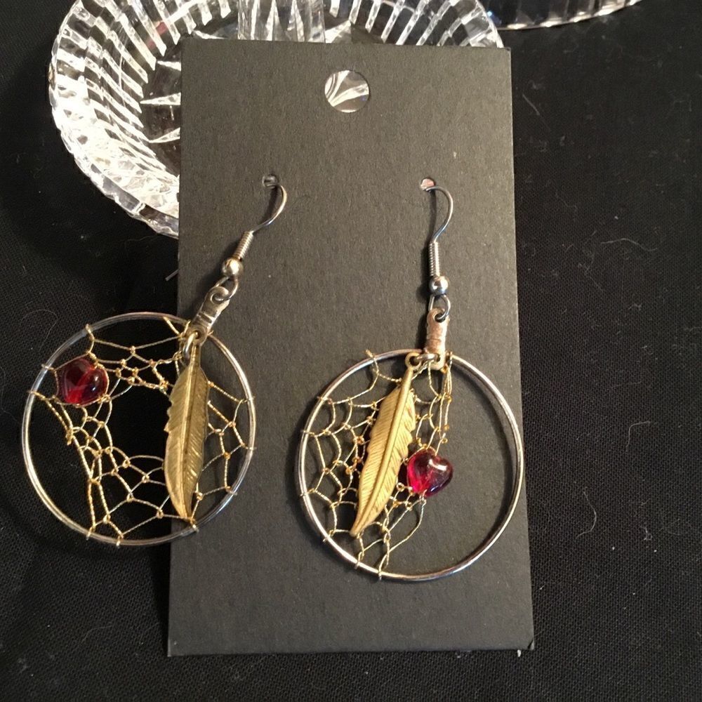 Silvertone Hoop with Goldtone Dream Catcher Pierced Earrings